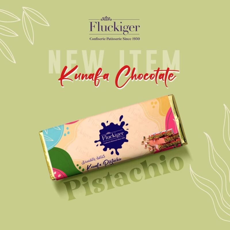 A unique experience with Fluckiger natural chocolate stuffed with roasted kunafa and pistachio sauce